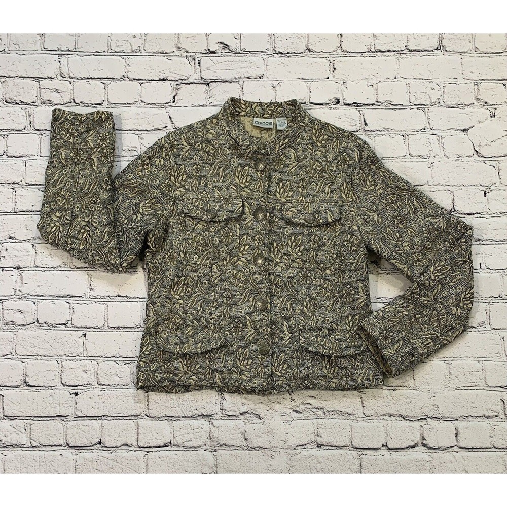 Chico's Jacket Women’s Size 1 Blazer Damask Floral Design Front Pockets